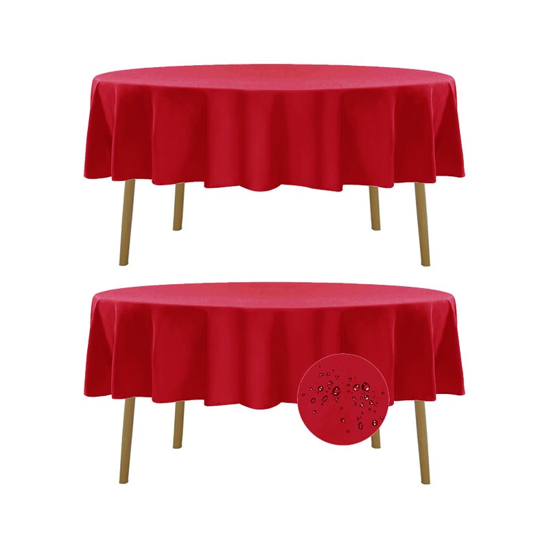 Fokitut 2 Pack Waterproof Round Tablecloth 60 Inch Stain Resistant and Wrinkle Polyester Table Cloth Fabric Table Cover for Kitchen Dining Wedding Party Holiday DinnerRed