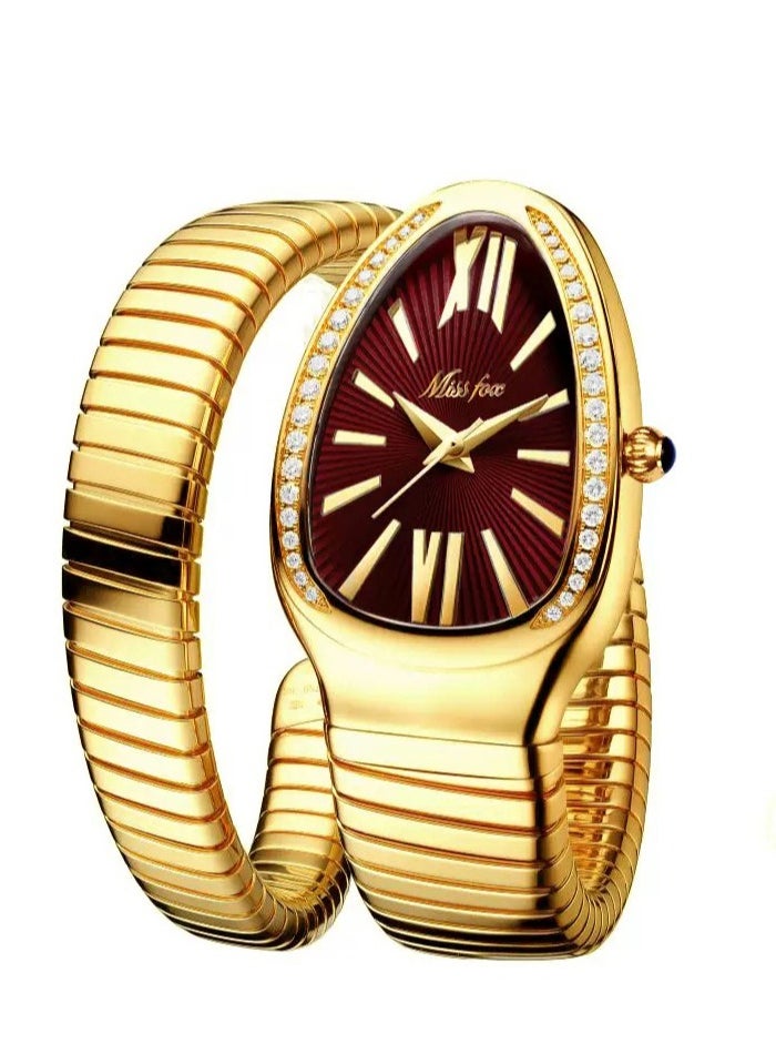 MISS FOX Ladies'fashionable and personalized snake head bracelet,stainless steel diamond inlaid snake shaped watch,luxurious gold snake shaped watch,waterproof diamond quartz watch gift  - Image 1