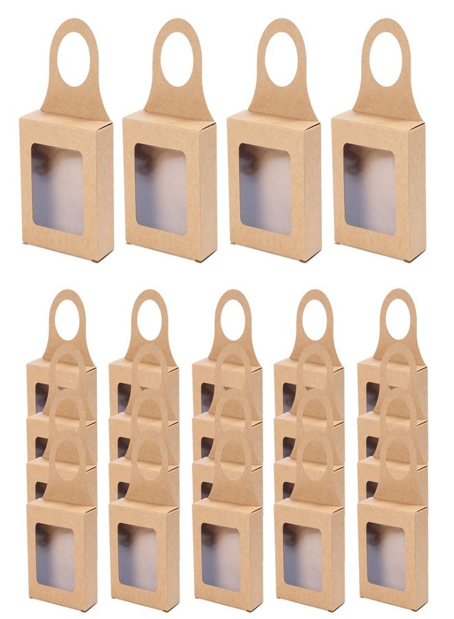 Pocoxll 25 Pcs Kraft Paper Wine Bottle Box with Visible Window, Foldable Gift Boxes, Wine Bottle Hanging Boxes for Wedding Festival Party Birthday(Style1) - Image 1