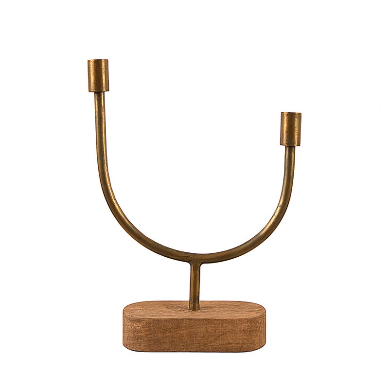 Main  Mesa Asymmetrical Wood and Metal Candle Holder
