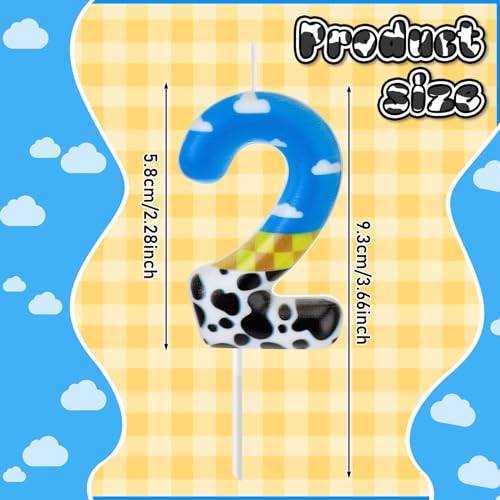 Threlaco Toy Inspire Game Birthday Number Candles Cartoon Cake Topper Blue Sky and White Cloud Cow Birthday Candle for Boy Girl Party Decor Supplies(Number 2) - Image 3
