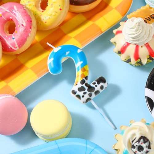 Threlaco Toy Inspire Game Birthday Number Candles Cartoon Cake Topper Blue Sky and White Cloud Cow Birthday Candle for Boy Girl Party Decor Supplies(Number 2) - Image 2