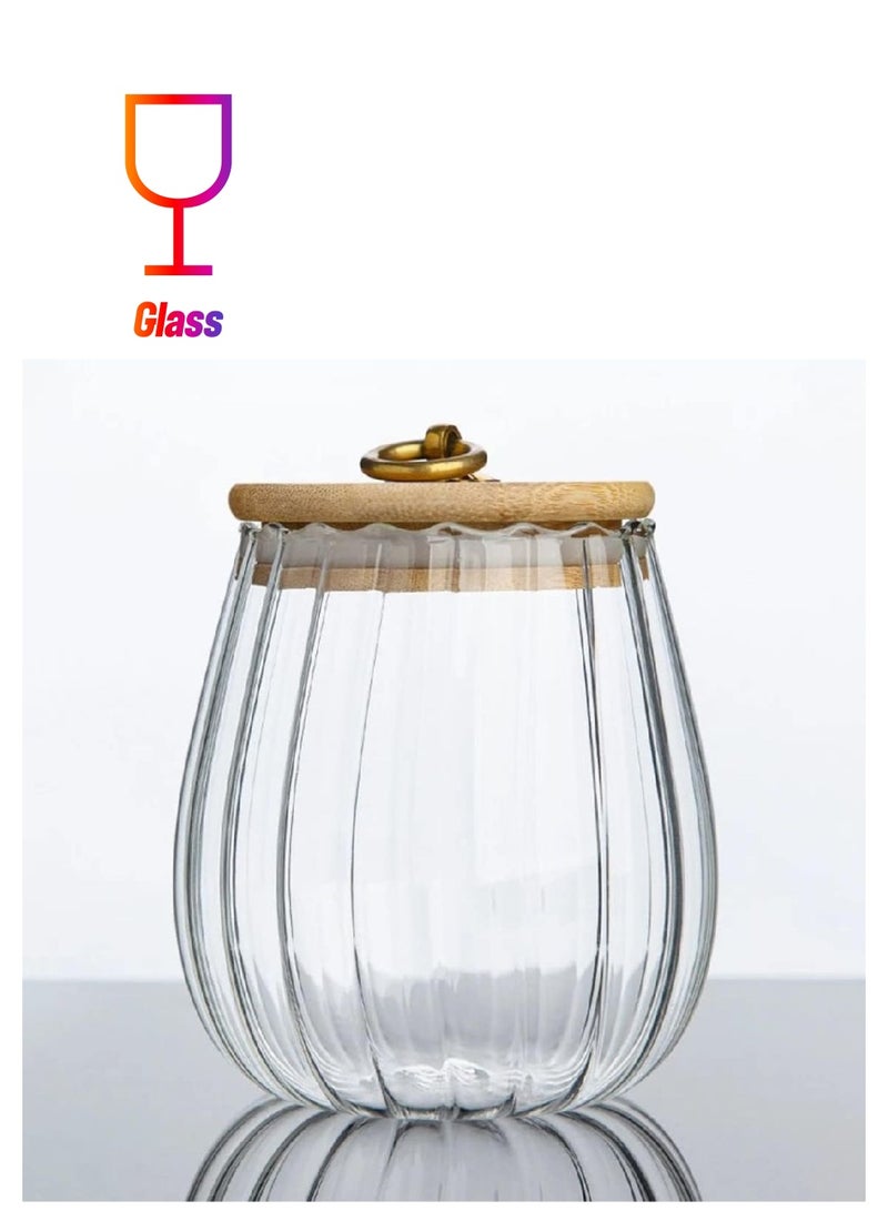 Homesmiths Homesmiths Borosilicate Glass Storage Jar with Airtight Bamboo Lid and Metal Handle, Oval Shape, 700ml – Durable and Stylish Kitchen Storage Solution - Image 1