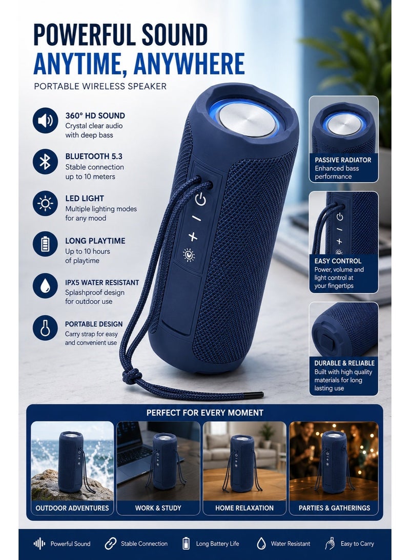 TG-227 Wireless Bluetooth Speaker with RGB LED Light, IPX4 Water Resistant, Blue - Image 3