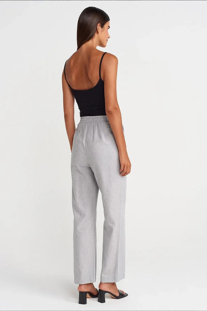 Dilvin Light Grey DILVIN Wide-Leg Tencel Trousers With Drawstring Waist for Women | Best Price UAE