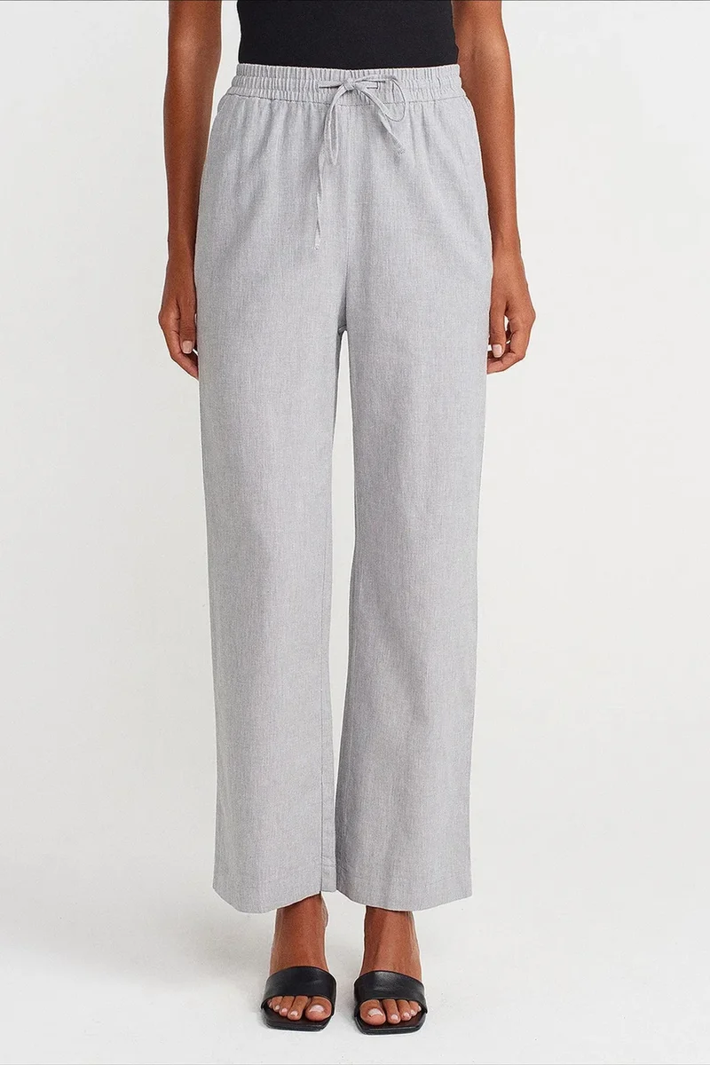 Dilvin Light Grey DILVIN Wide-Leg Tencel Trousers With Drawstring Waist for Women | Best Price UAE