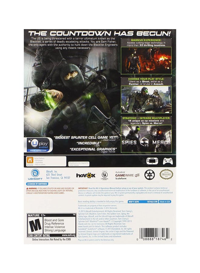 أوبيسوفت لعبة فيديو "Tom Clancy's : Splinter Cell Blacklist" (إصدار عالمي) - مغامرة - nintendo_wii_u - Image 2