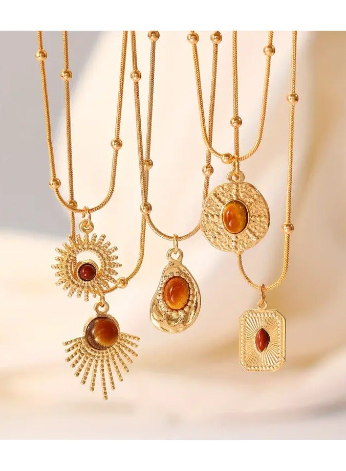 Home Clearance Sale 1pc Vintage Brown Synthetic Gemstone Pendant Necklace, Luxury Classic Style Sweater Chain Accessory for Women - Image 5