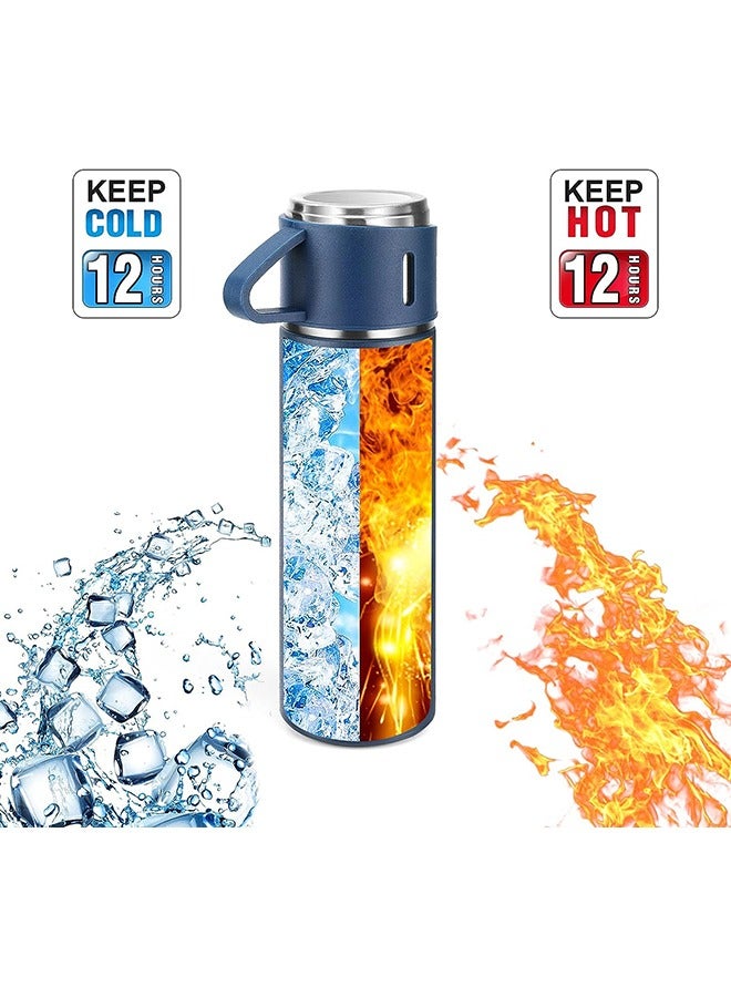 Stainless Steel Thermo 500ml/16.9oz Vacuum Insulated Bottle with Cup for Coffee Hot Drink and Cold Drink Water Flask.(Blue,Set) - Image 3