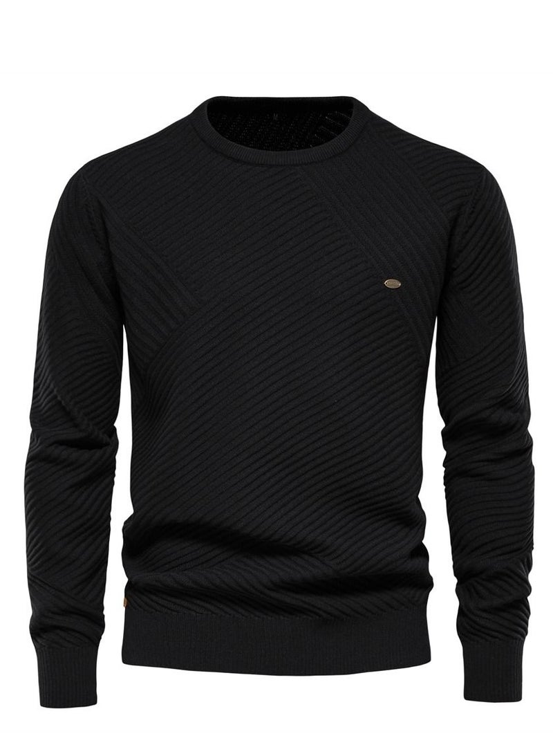 Loquat European And American Cross-border Autumn Winter New Men's Round Neck Pullover Solid Color Sweater Black 