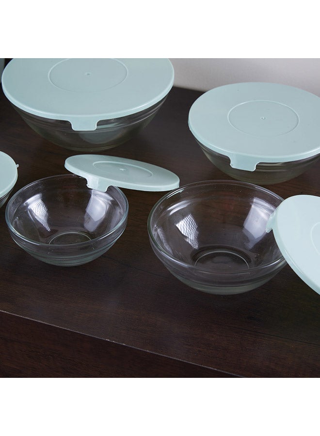 إسكدنيا طقم أوعية تخزين من الزجاج الفاخر مع أغطية مكون من 5 قطع شفاف / أزرق فاتح - Image 4