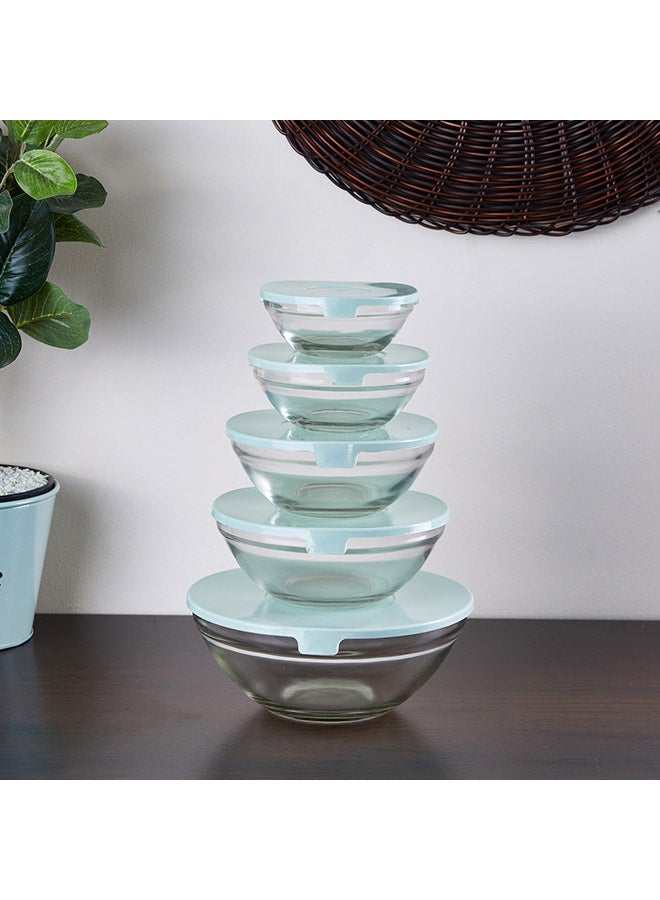 إسكدنيا طقم أوعية تخزين من الزجاج الفاخر مع أغطية مكون من 5 قطع شفاف / أزرق فاتح - Image 2