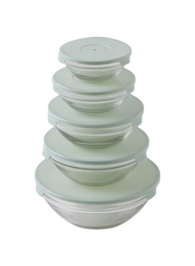 إسكدنيا طقم أوعية تخزين من الزجاج الفاخر مع أغطية مكون من 5 قطع شفاف / أزرق فاتح - Image 1