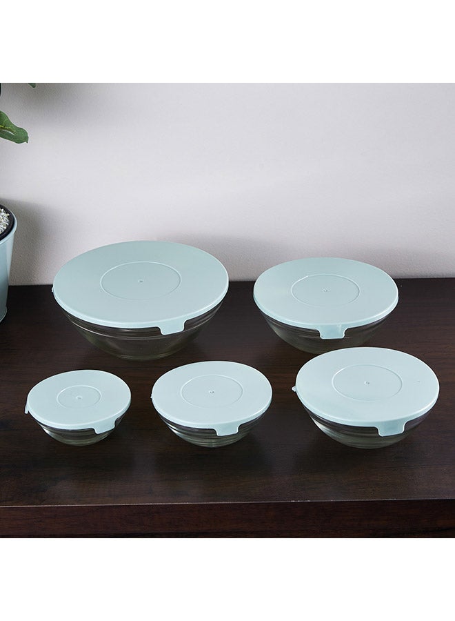 إسكدنيا طقم أوعية تخزين من الزجاج الفاخر مع أغطية مكون من 5 قطع شفاف / أزرق فاتح - Image 3