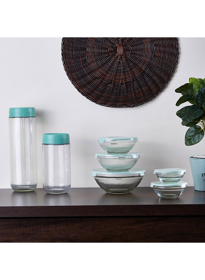 إسكدنيا طقم أوعية تخزين من الزجاج الفاخر مع أغطية مكون من 5 قطع شفاف / أزرق فاتح - Image 5