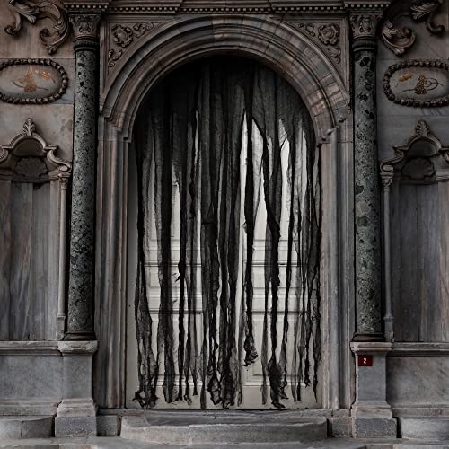Watayo 3 Pcs Halloween Black Doorway Curtain- 65 x 39 Inch Creepy Gauze for Door Curtain Decorations- Scary Spooky Cloth for Halloween Party Haunted House Entrance Decor - Image 1