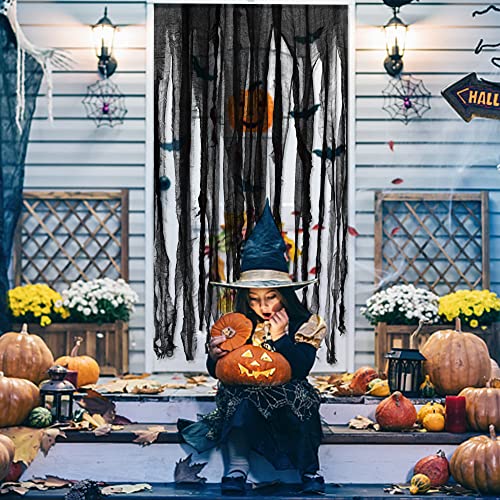 Watayo 3 Pcs Halloween Black Doorway Curtain- 65 x 39 Inch Creepy Gauze for Door Curtain Decorations- Scary Spooky Cloth for Halloween Party Haunted House Entrance Decor - Image 5