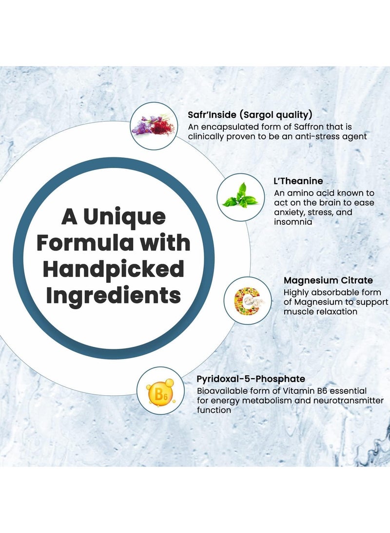 VALEO Zen+ | Magnesium + L’theanine + Organic Saffron + B6 | Potent formula for stress relief & relaxation | 60 Vegan Capsules | Non-GMO, Gluten-free Supplement, Pack of 2 - Image 4