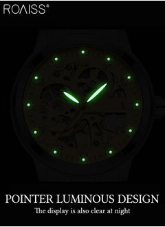 roaiss Men's Stainless Steel Strap Mechanical Watch Analog Display Round Black Dial with Hollow Pattern Decoration Waterproof Luminous Wristwatch as Gift for Men  - Image 5