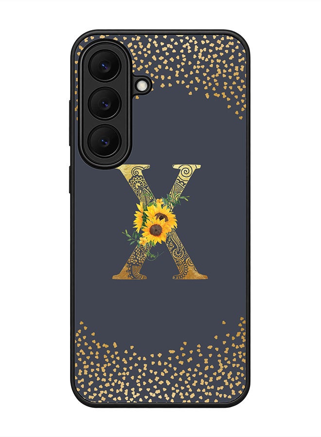 Stylizedd Rugged Case for Samsung Galaxy S26 FE- Slim Fit Hybrid Rubber Cover Sunflower Monogram - X (Grey)