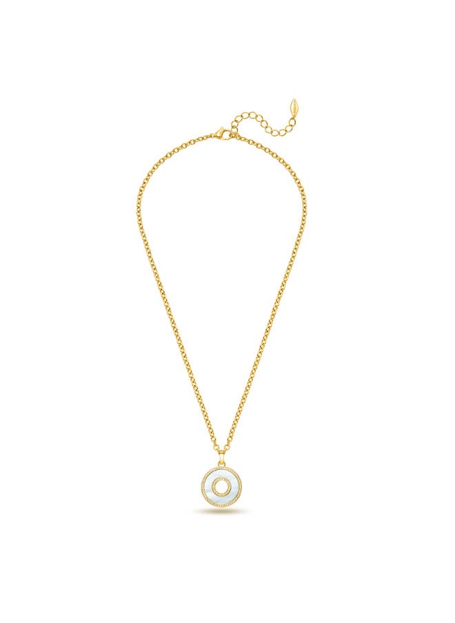 POLICE Saturn Gold-Plated NecklaceMother-of-Pearl Inlays with Crystals for Modern Elegance  - Image 1