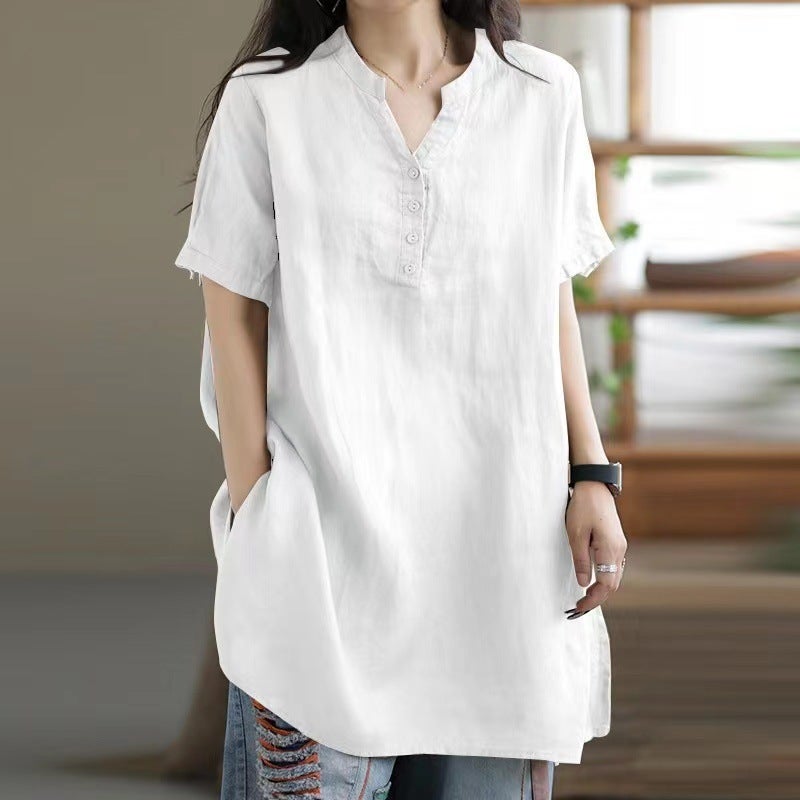 In the spring and summer of 2023, the new womens clothing independent station wish cross-border Europe and the United States long top solid color twist button womens clothing Red - Image 4