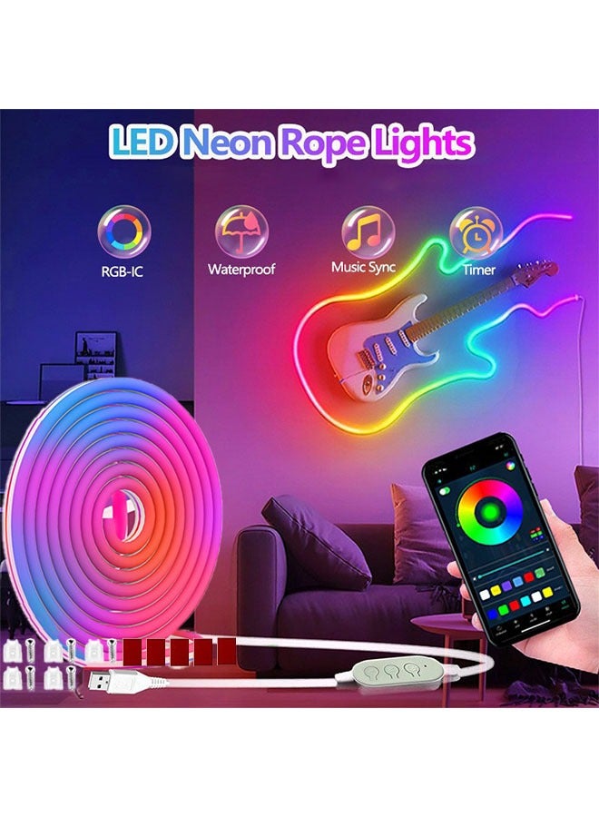 App-Controlled RGBIC Neon Rope Light - 5m Bluetooth LED Strip, Waterproof Outdoor & Indoor Lighting, Music Sync, DIY Flexible Decoration for Bedroom, Gaming, Party  - Image 1
