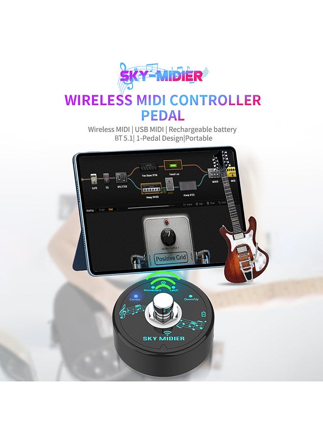 BT MIDI Effector Pedal Mini MIDI Controller Software Effector Controller USB MIDI Controller Wireless Compact Portable Rechargeable Pedal Data Transmission No Delay USB Direct Connection Computer