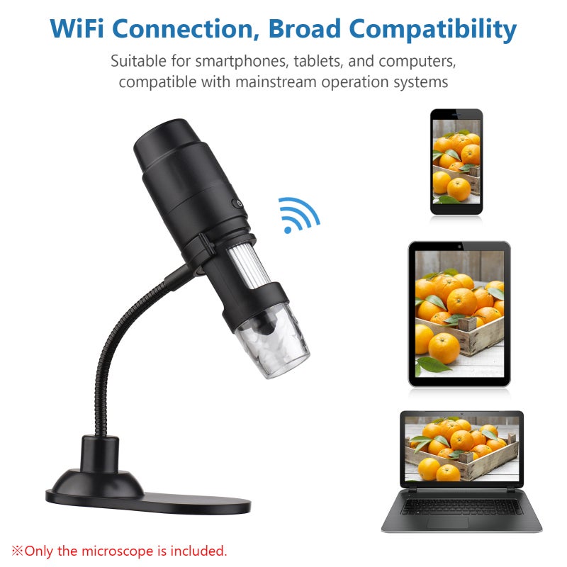 Wifi Digital Microscope 1000X Black: High Clarity Brightness With 8 Adjustable LED Beads - Wireless WiFi APP Control For Students Electronic Engineers Industrial Testing Plant Observation - Image 4
