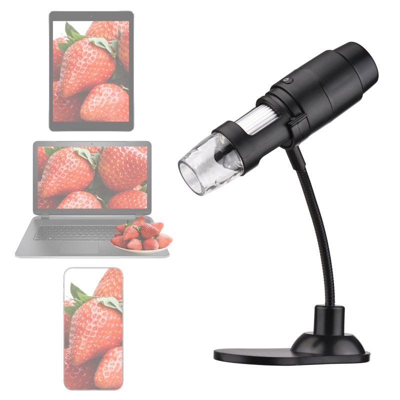 Wifi Digital Microscope 1000X Black: High Clarity Brightness With 8 Adjustable LED Beads - Wireless WiFi APP Control For Students Electronic Engineers Industrial Testing Plant Observation - Image 1