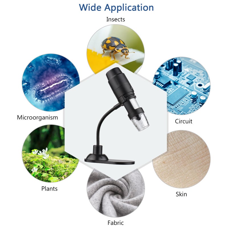 Wifi Digital Microscope 1000X Black: High Clarity Brightness With 8 Adjustable LED Beads - Wireless WiFi APP Control For Students Electronic Engineers Industrial Testing Plant Observation - Image 5