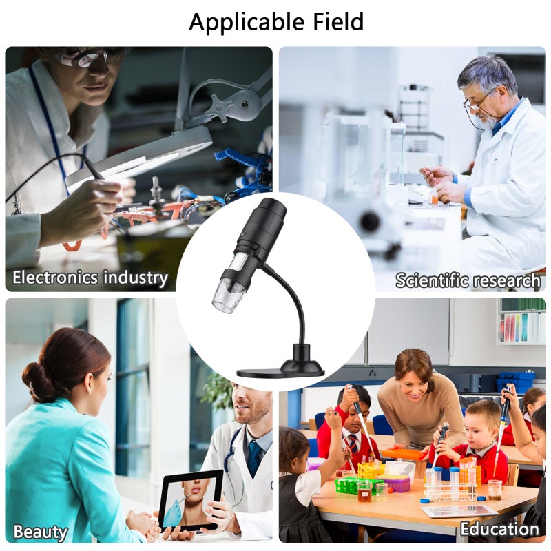 Wifi Digital Microscope 1000X Black: High Clarity Brightness With 8 Adjustable LED Beads - Wireless WiFi APP Control For Students Electronic Engineers Industrial Testing Plant Observation - Image 3