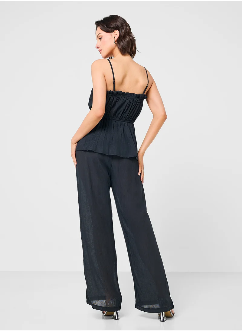 Ginger Shirred Tie Up Detail Top & Relaxed Fit Pant Co-Ord Set