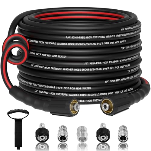 VIVIDWASH Flexible 14 Pressure Washer Hose 50FT3600PSI Kink Resistant Power Washer Replacement Hose with LeakFree M2214mm38 Quick Connect KitUsed for Extension - Image 1