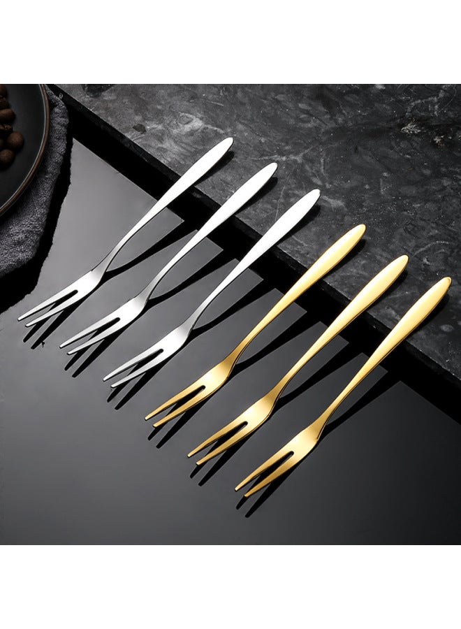 Stainless Steel Fruit Fork Thickened Creative Dessert Fork Cake Fork Two-tooth Golden Fork Dessert Fork Exclusive-Specifications:Refined Polished  - 4 Bags  - Image 3