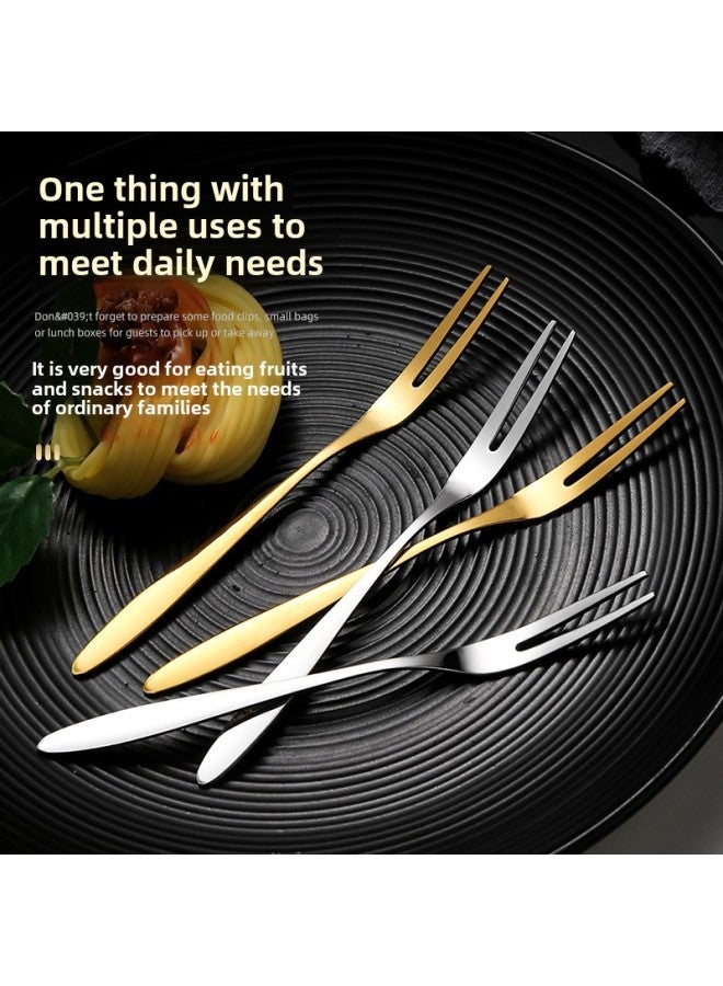 Stainless Steel Fruit Fork Thickened Creative Dessert Fork Cake Fork Two-tooth Golden Fork Dessert Fork Exclusive-Specifications:Refined Polished  - 4 Bags  - Image 4