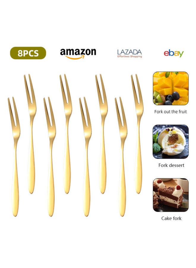 Stainless Steel Fruit Fork Thickened Creative Dessert Fork Cake Fork Two-tooth Golden Fork Dessert Fork Exclusive-Specifications:Refined Polished  - 4 Bags  - Image 2