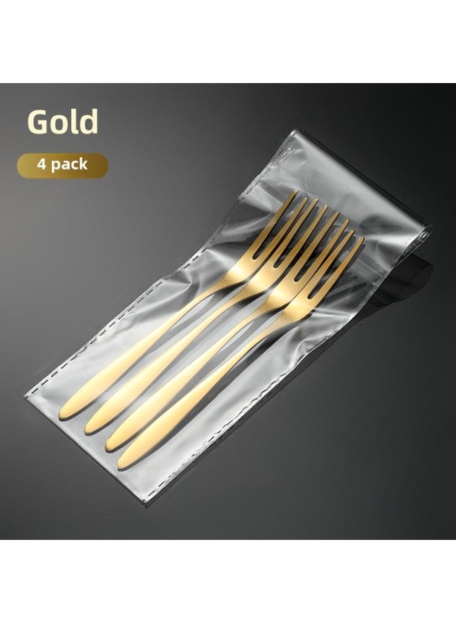 Stainless Steel Fruit Fork Thickened Creative Dessert Fork Cake Fork Two-tooth Golden Fork Dessert Fork Exclusive-Specifications:Refined Polished  - 4 Bags  - Image 1