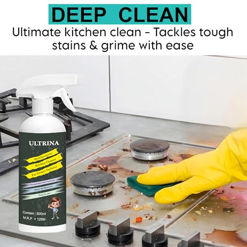 ULTRINA Kitchen Cleaner Spray | Non-Flammable & Nontoxic | Multi-Purpose Spray Suitable For All Kitchen Appliances & Surfaces, Gas Stove, Countertop, Tiles, Chimney, Exhaust Fan And Sink (500 ML) - Image 3