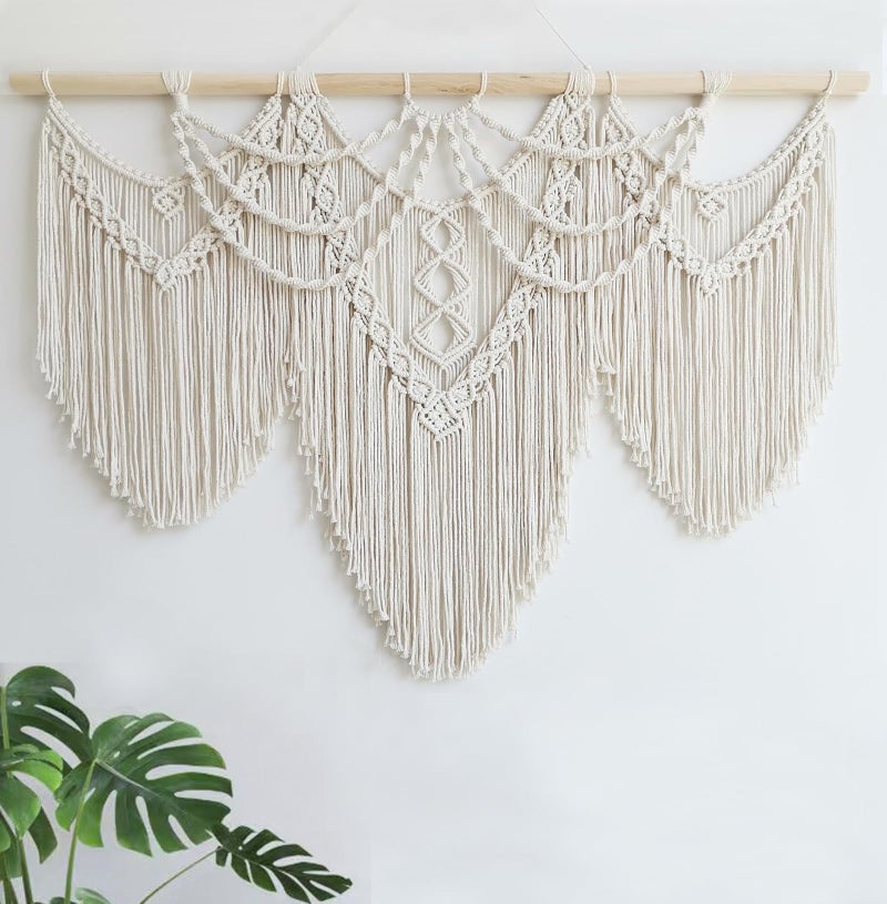 Achart Macrame Wall Hanging Large- Boho Wall Decor- Large Wall Art- Wall Decor Living Room- Macrame Tapestry Boho Decor For Bedroom (Beige-Fringe) - Image 4