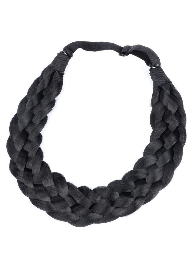 DIGUAN 5 Strands Synthetic Hair Braided Headband Classic Chunky Wide Plaited Braids Elastic Stretch Hairpiece Women Girl Beauty Accessory 56G (Black) - Image 1