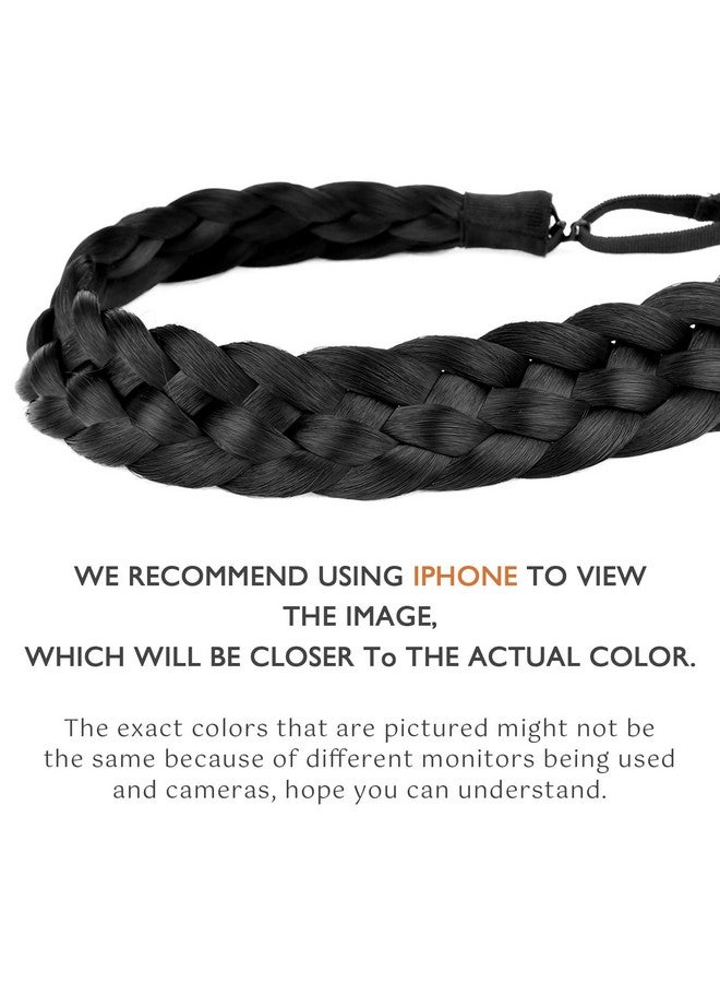 DIGUAN 5 Strands Synthetic Hair Braided Headband Classic Chunky Wide Plaited Braids Elastic Stretch Hairpiece Women Girl Beauty Accessory 56G (Black) - Image 2