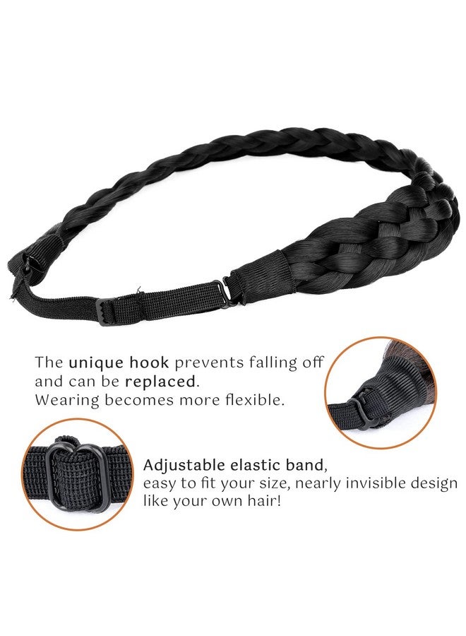 DIGUAN 5 Strands Synthetic Hair Braided Headband Classic Chunky Wide Plaited Braids Elastic Stretch Hairpiece Women Girl Beauty Accessory 56G (Black) - Image 5
