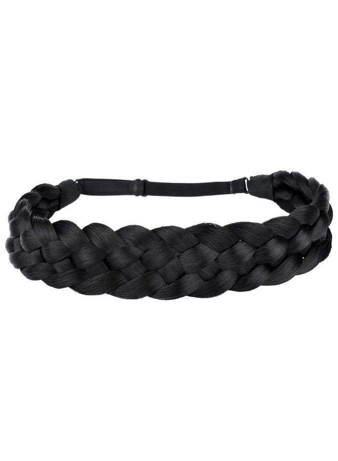 DIGUAN 5 Strands Synthetic Hair Braided Headband Classic Chunky Wide Plaited Braids Elastic Stretch Hairpiece Women Girl Beauty Accessory 56G (Black) - Image 3
