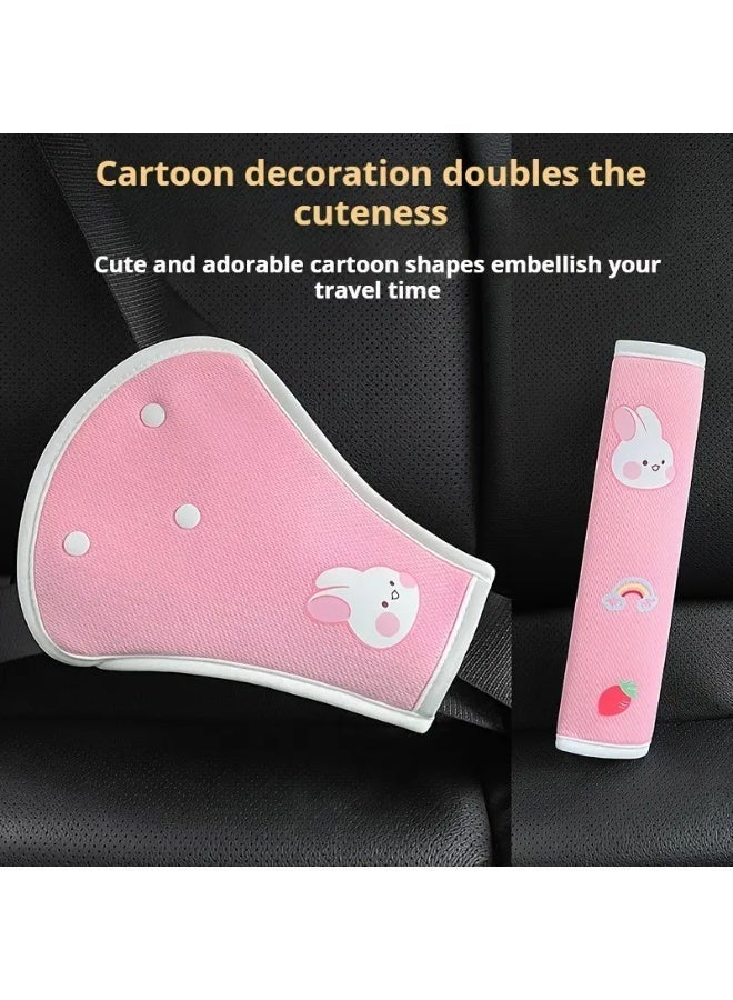 Child Car Seat Belt Adjuster 2 Pieces Set Cute Rabbit Shoulder and Abdomen Protector Comfortable Safety Belt Cover - Image 4