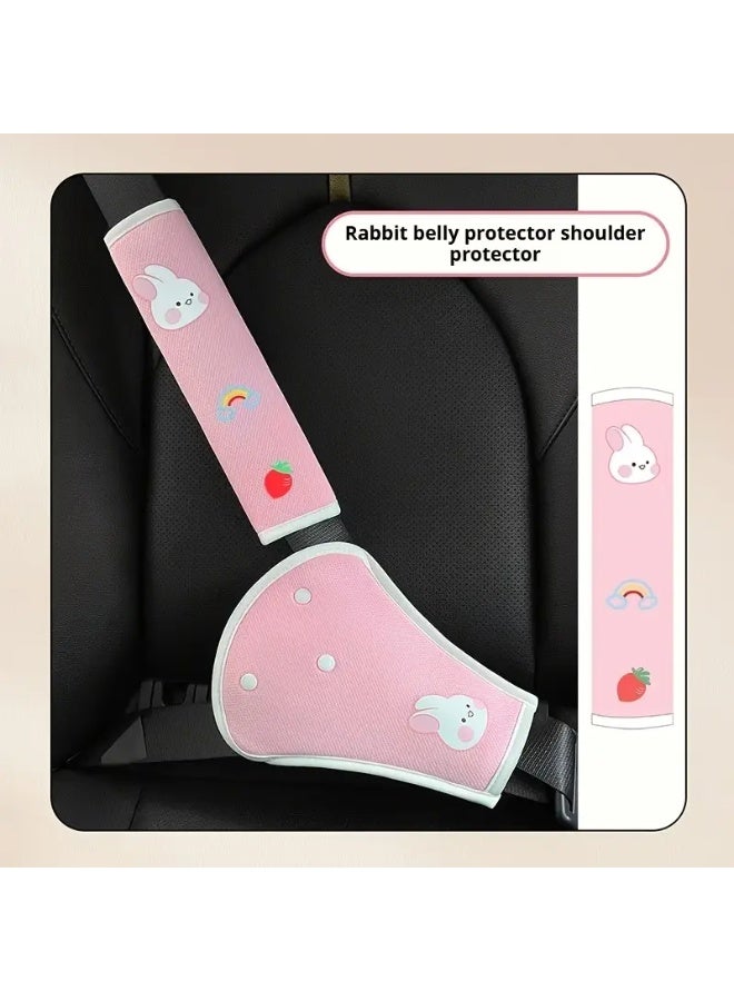 Child Car Seat Belt Adjuster 2 Pieces Set Cute Rabbit Shoulder and Abdomen Protector Comfortable Safety Belt Cover - Image 2