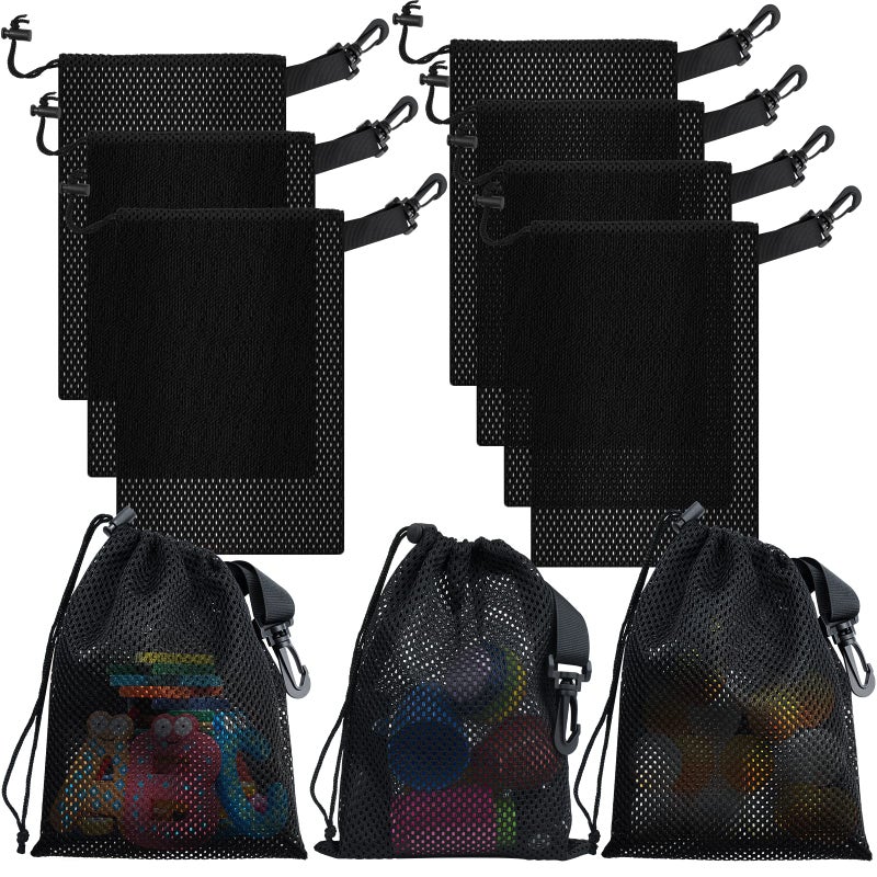 Riuog 10 PCS With Clips Mesh Drawstring Bags, Portable Nylon Storage Bags for toy,Sports Storage,Outdoor activities etc. (5.9x7.9in) - Image 1