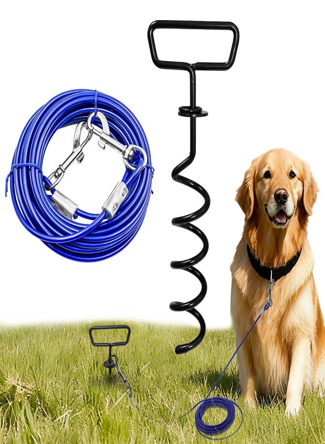 PRRPRR Dog Tie Out Cable and Stake 34ft, Heavy Duty Dog Chains for Outside with Lockable Hook, Pet Runner Cable Leads for Medium Large Dogs Up to 250 LBS,Comfort Grip for Daily Walking/Outdoor - Image 1