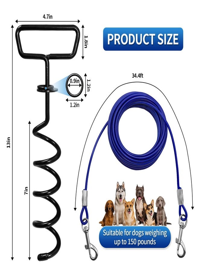 PRRPRR Dog Tie Out Cable and Stake 34ft, Heavy Duty Dog Chains for Outside with Lockable Hook, Pet Runner Cable Leads for Medium Large Dogs Up to 250 LBS,Comfort Grip for Daily Walking/Outdoor - Image 5