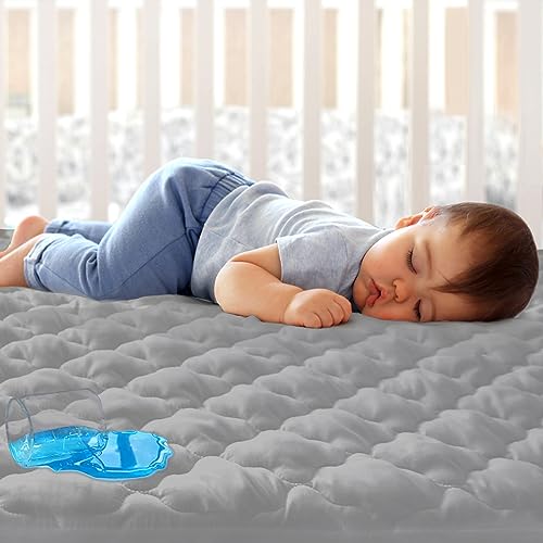 Biloban Crib Mattress Protector Sheets Fitted Waterproof Crib Mattress Pad Cover, Noiseless & Machine Wash 100% Absorbent Crib/Toddler Mattress Protector Sheet Quilted, Gray, 52" x 28" - Image 1